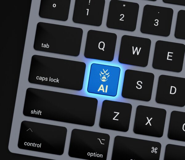 a close up of a keyboard with a blue button